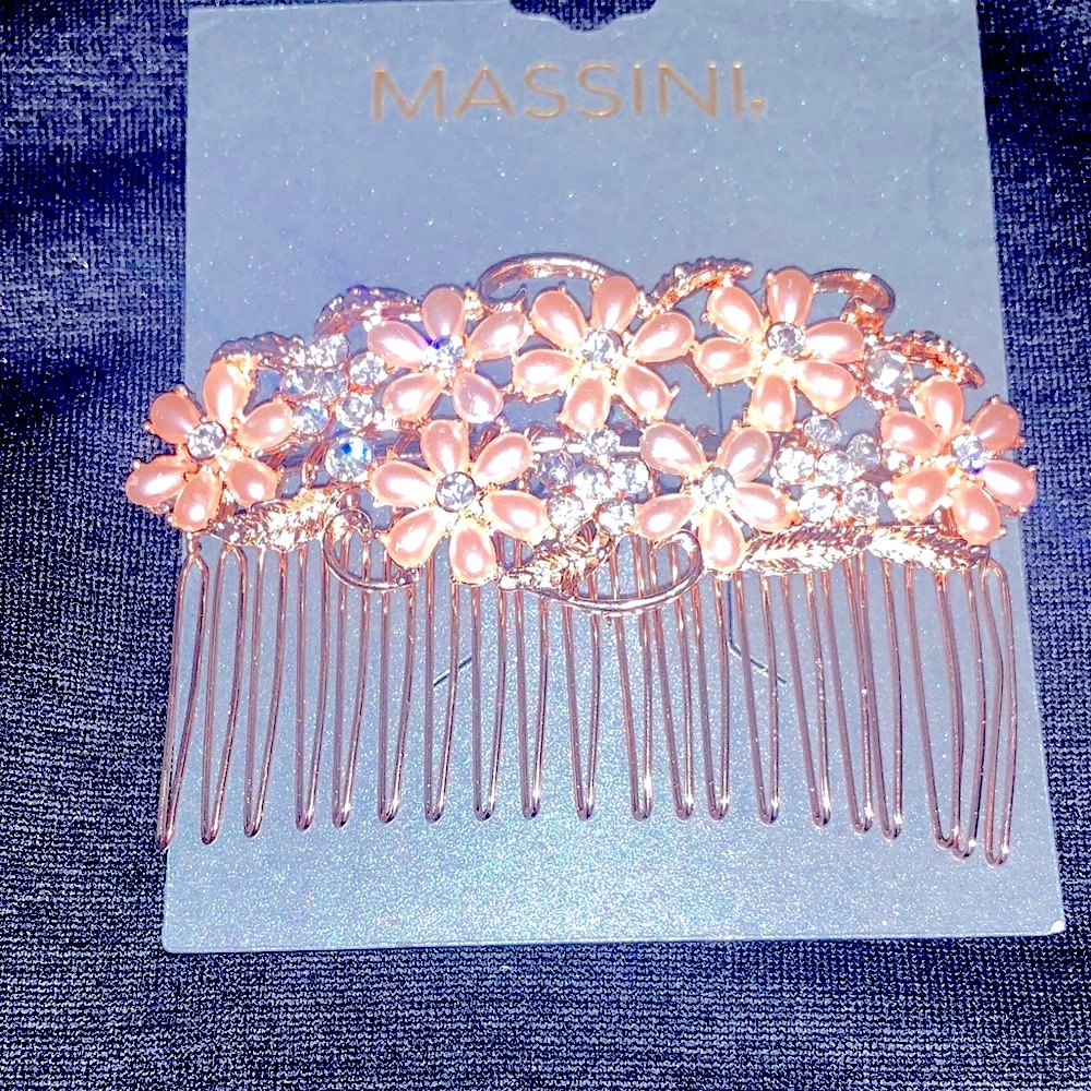 NWT Hair Pin Glam Floral Pearl Crystal Hair Piece  rose gold